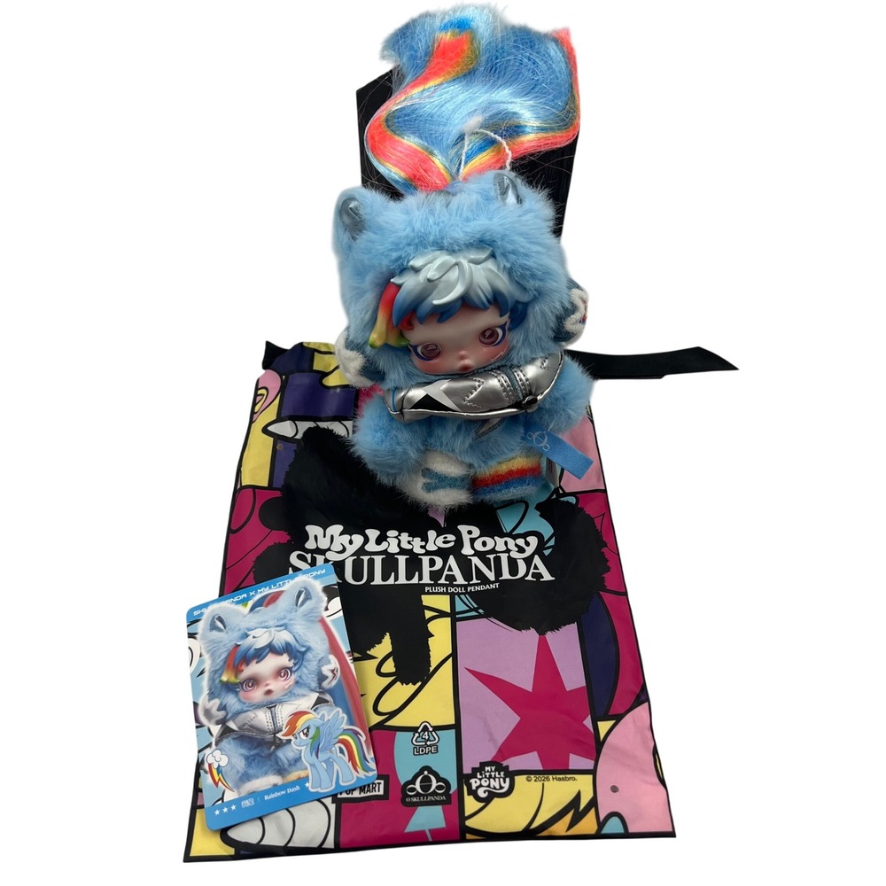 POP MART SKULLPANDA x My Little Pony Rainbow Dash Plush Doll Pendant with Card
